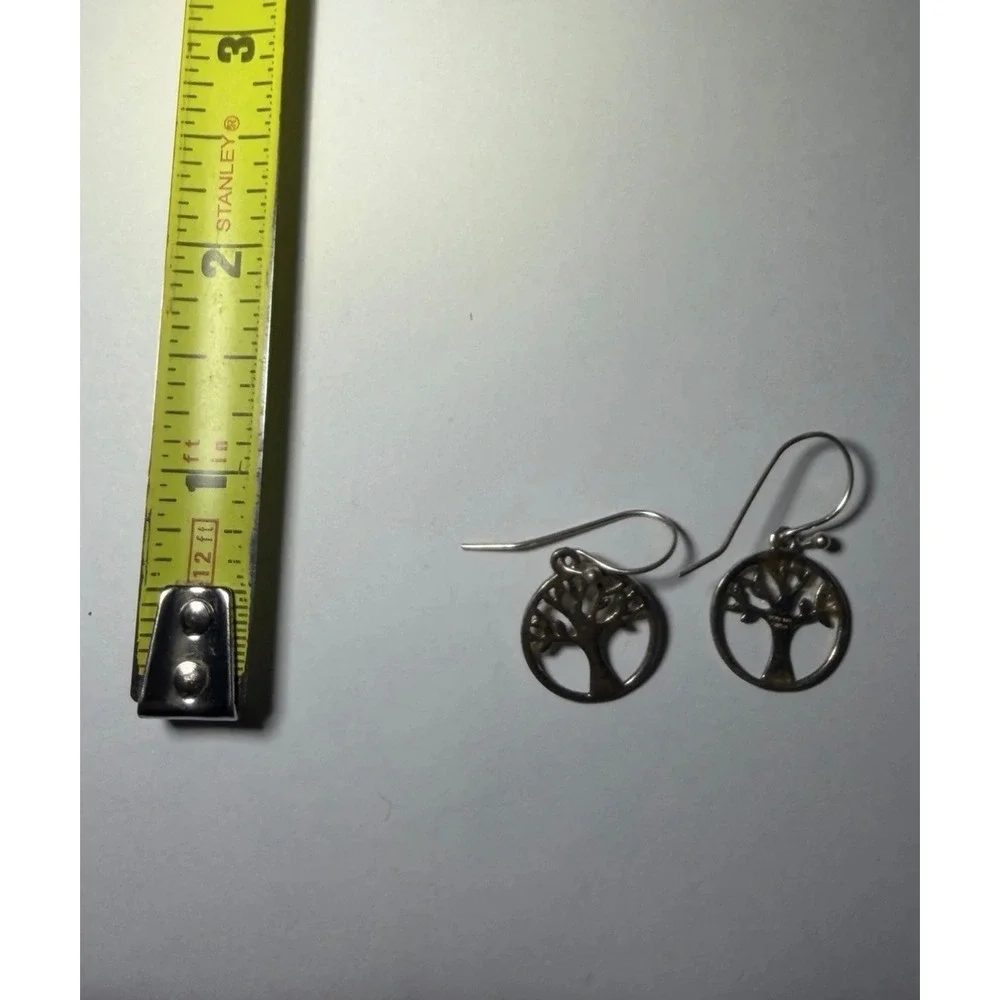 Sterling Silver 925 Tree of Life Circle Drop Hook Earrings Nature Jewelry
